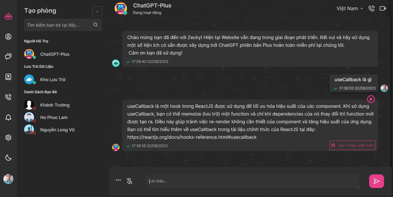 Giao diện chat bot